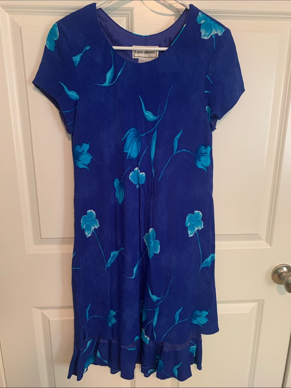 karin stevens royal blue dress with teal trim